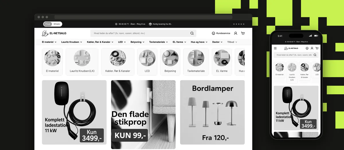 Webshoppen el-netsalg.dk på computer og mobil